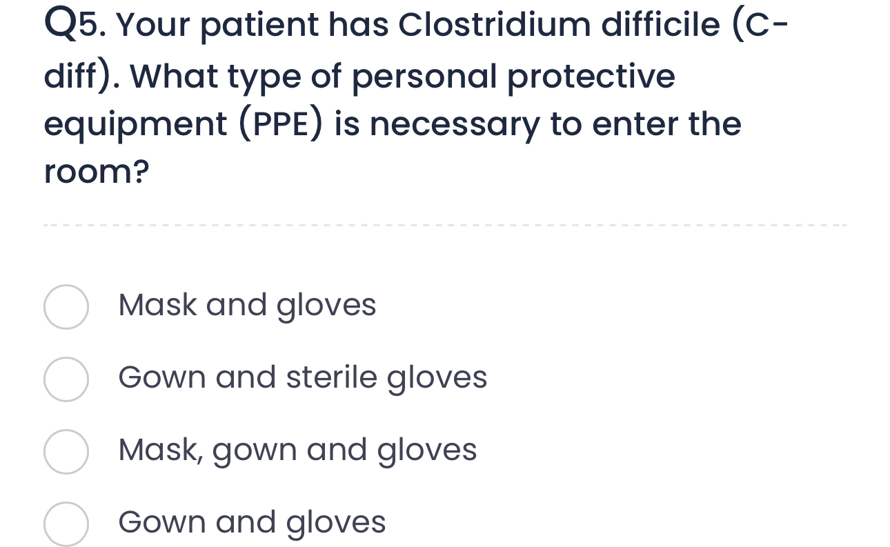 Solved Q5. ﻿Your patient has Clostridium difficile (C-diff). | Chegg.com