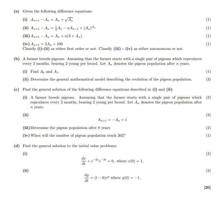 Solved (1) (a) Given the following difference equations: (i) | Chegg.com