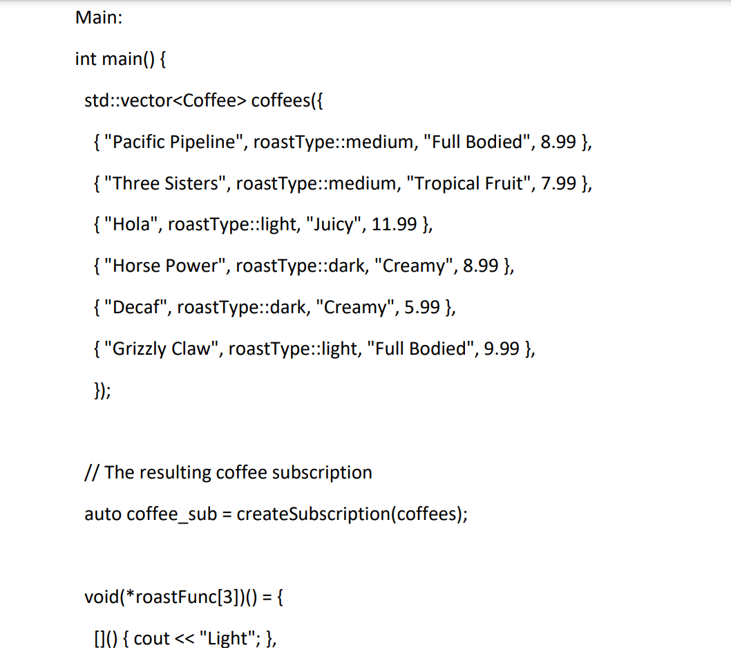 Solved In this part you are to arrange a variety of Coffees | Chegg.com
