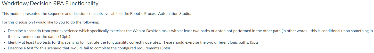 Solved Workflow/Decision RPA Functionality This module | Chegg.com