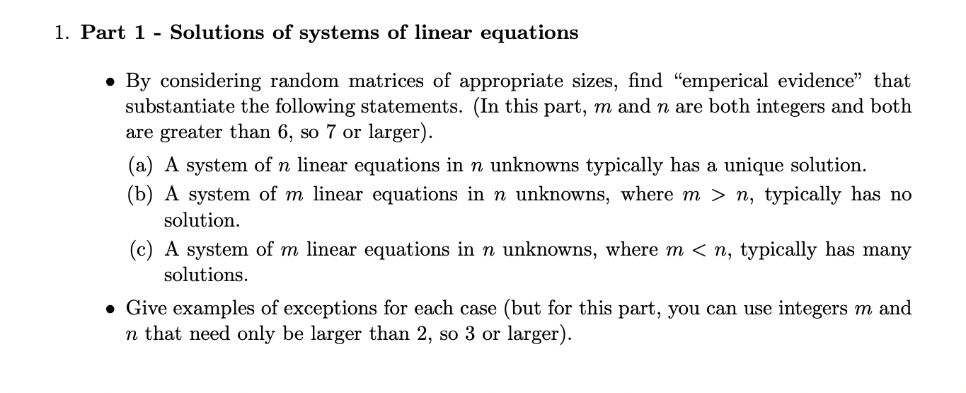 Solved Part 1 - Solutions of systems of linear equations - | Chegg.com
