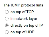 Solved The ICMP protocol runs on top of TCP in network layer | Chegg.com