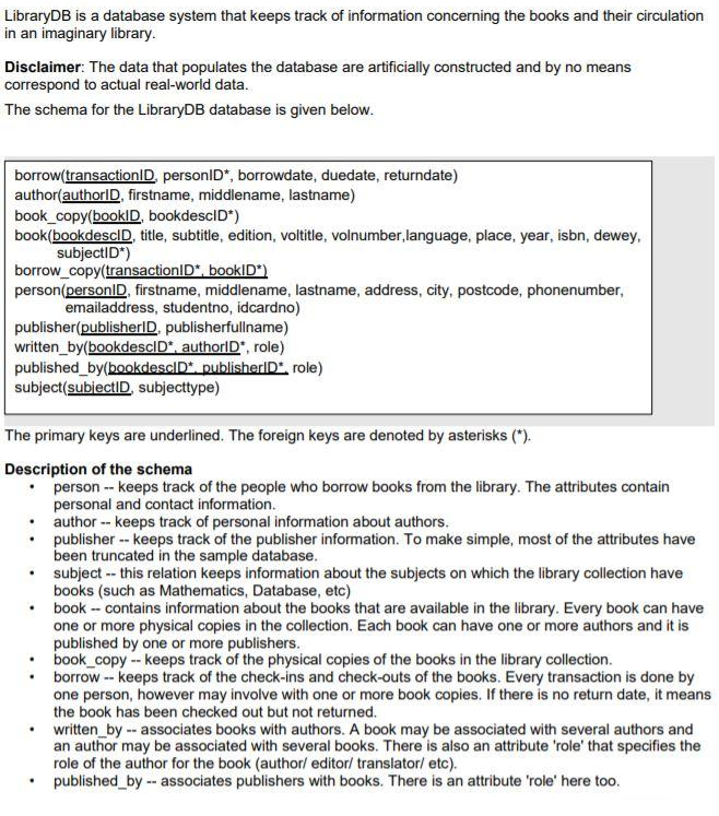 Solved LibraryDB Is A Database System That Keeps Track Of | Chegg.com