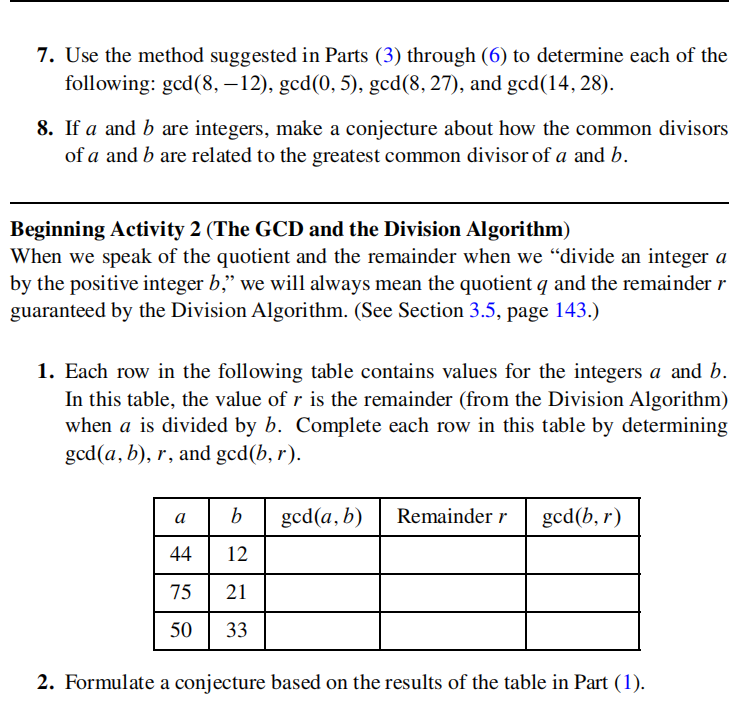 Solved Beginning Activity 1 (The Greatest Common Divisor) 1. | Chegg.com