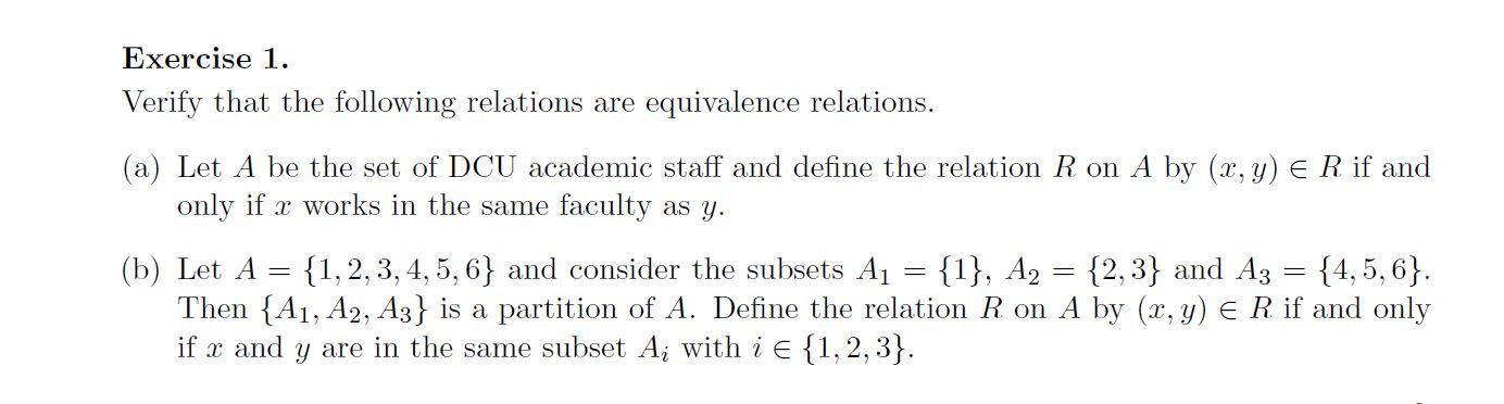 Solved Exercise 1. Verify that the following relations are | Chegg.com