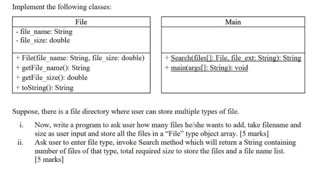 Solved Implement the following classes: Main File file name: | Chegg.com