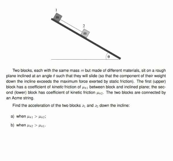 Solved CE Two blocks, each with the same mass m but made of | Chegg.com