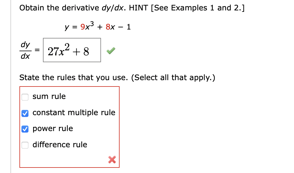 Solved Obtain the derivative dy/dx. HINT [See Examples 1 and | Chegg.com