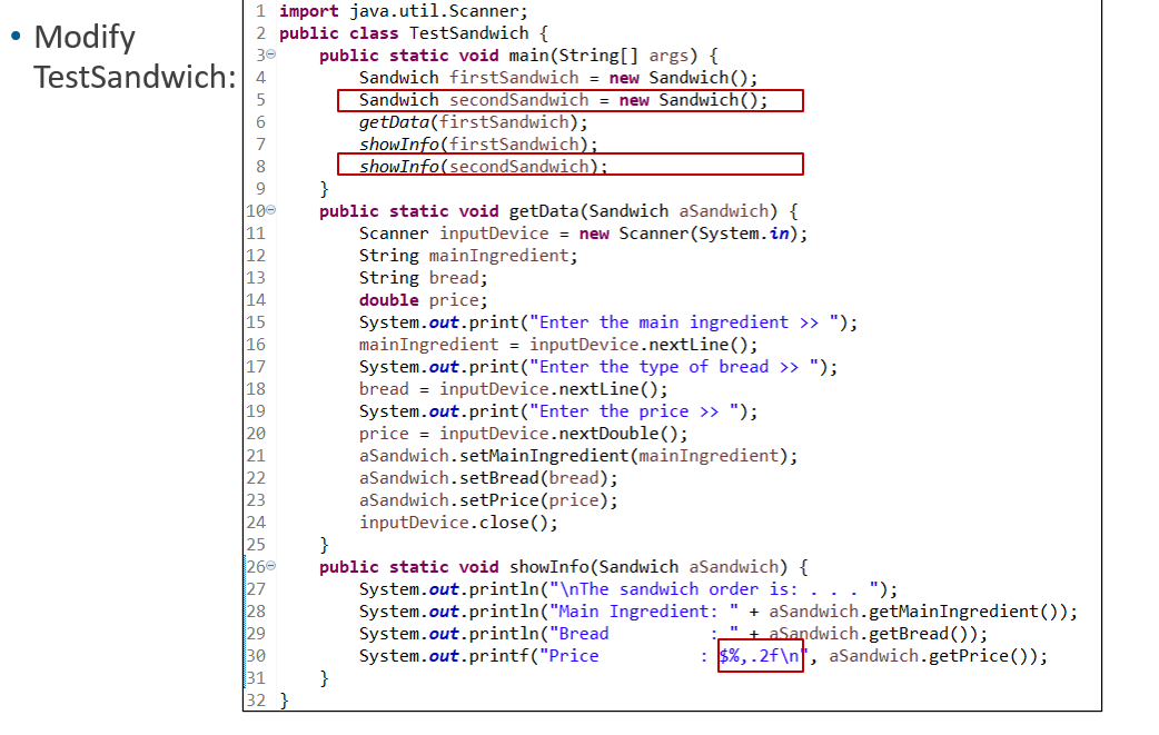 Modify Sandwich.java to create a constructor method | Chegg.com