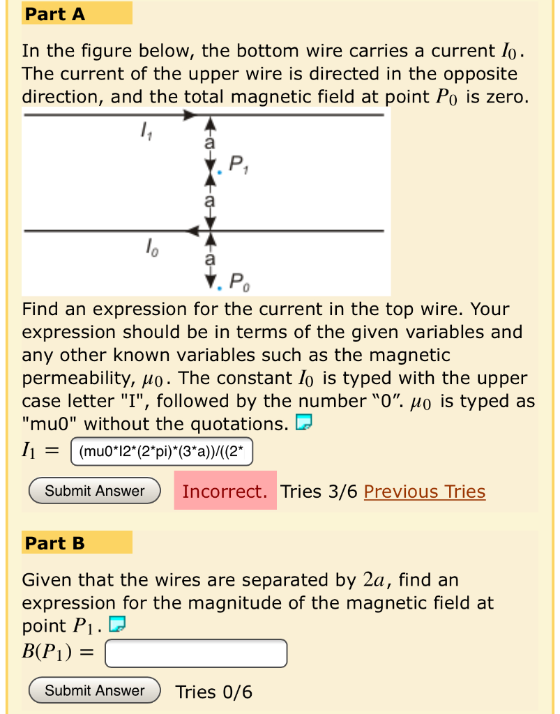 Solved Part A In the figure below, the bottom wire carries a | Chegg.com