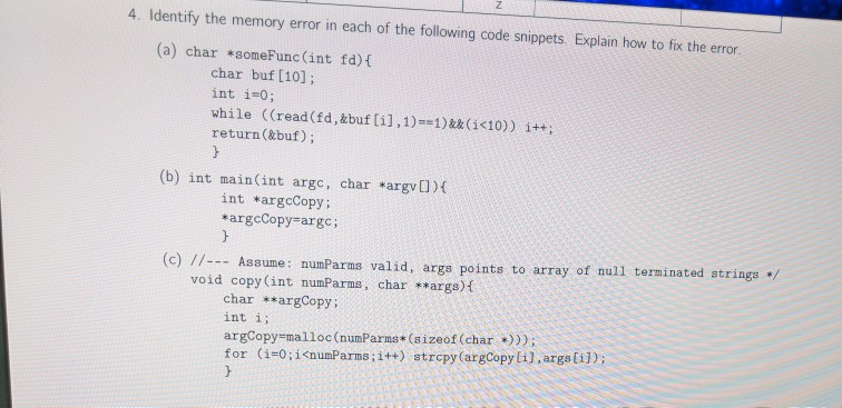 Solved 4. Identify the memory error in each of the following | Chegg.com