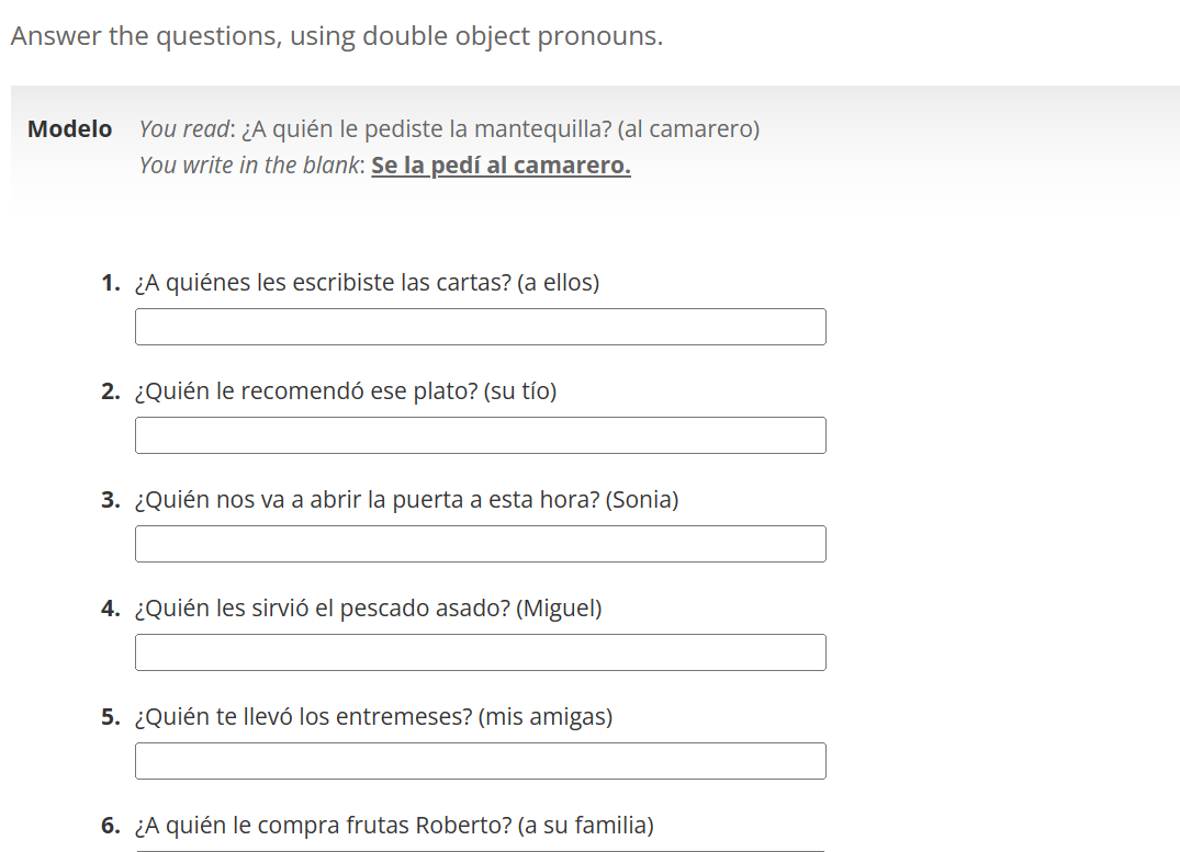 Solved Answer the questions, using double object | Chegg.com