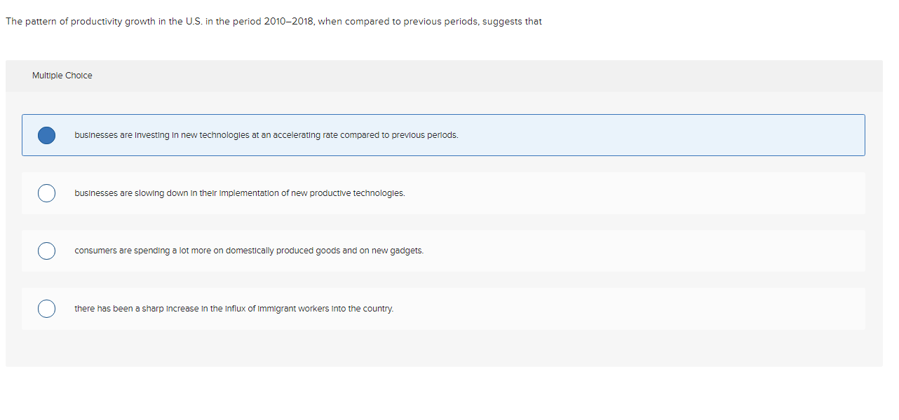 Solved The pattern of productivity growth in the U.S. in the | Chegg.com