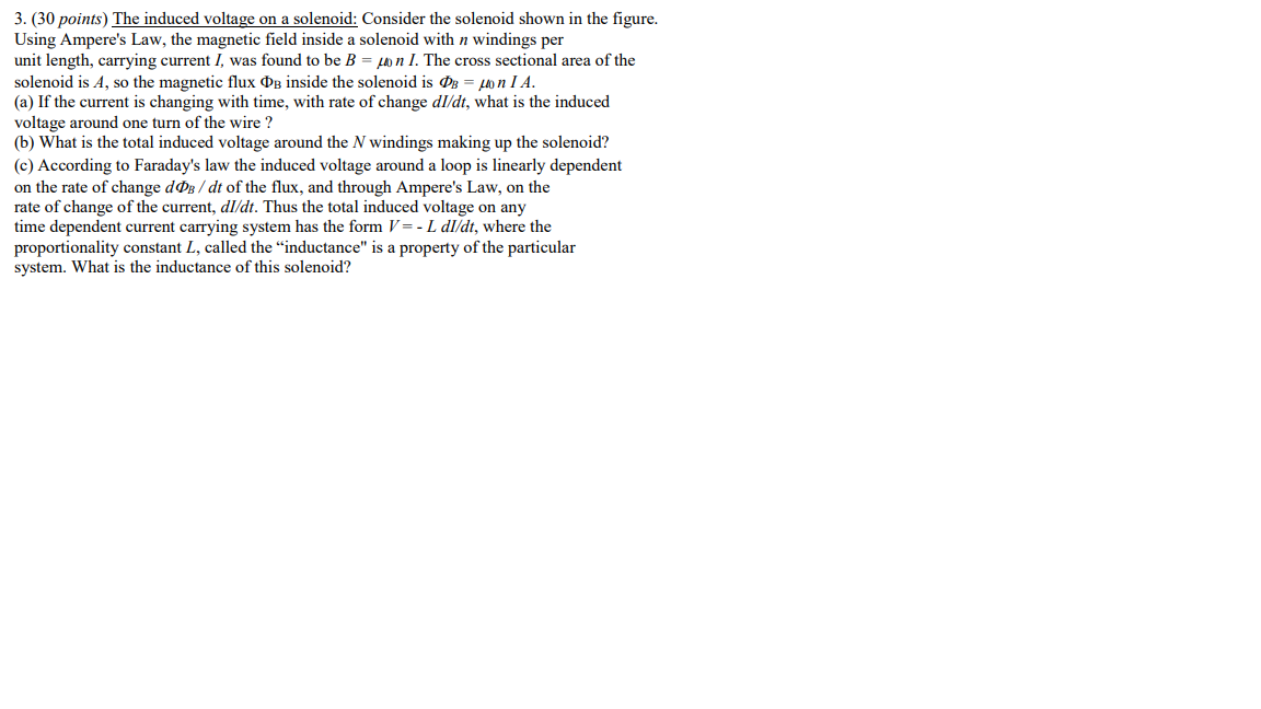 Solved 3. (30 points) The induced voltage on a solenoid: | Chegg.com