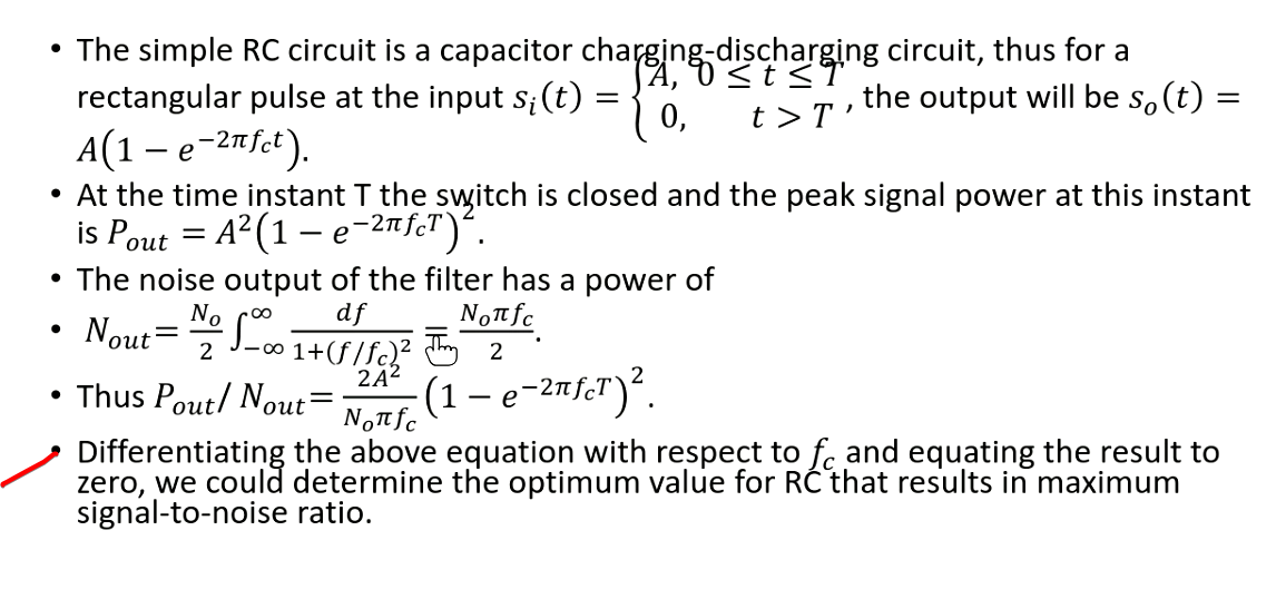 Solved The matched filter discussed in lectures could be