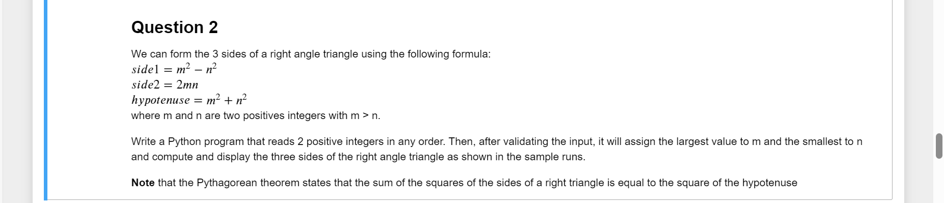 how to know if 3 sides form a right triangle