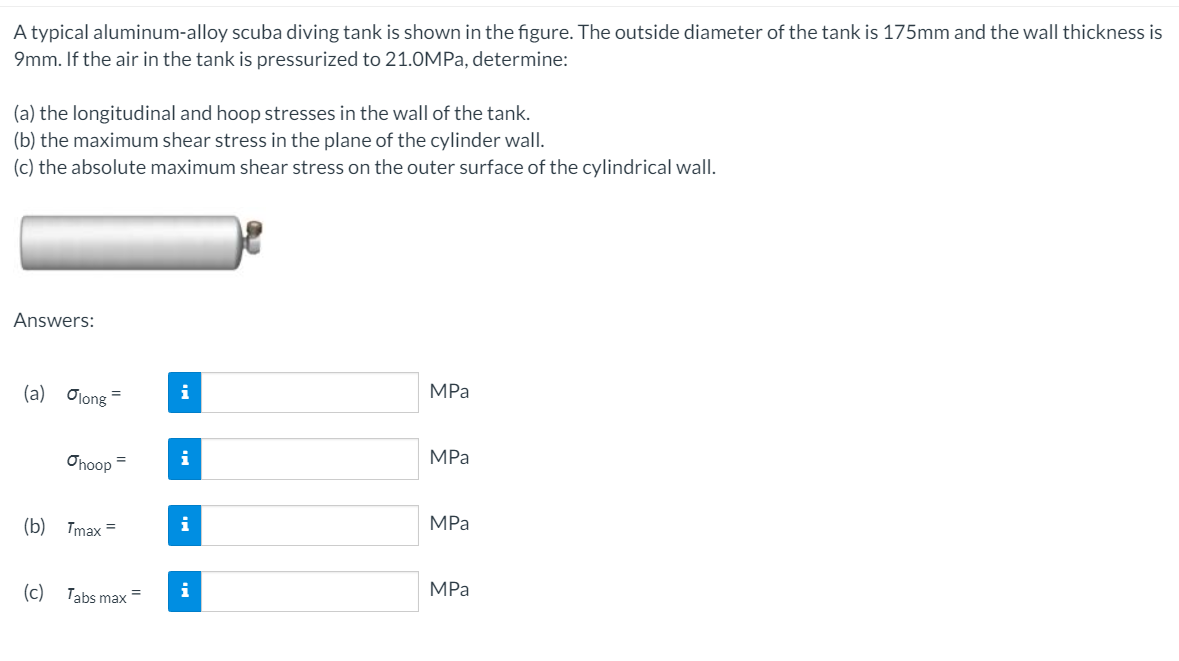 Solved A typical aluminumalloy scuba diving tank is shown