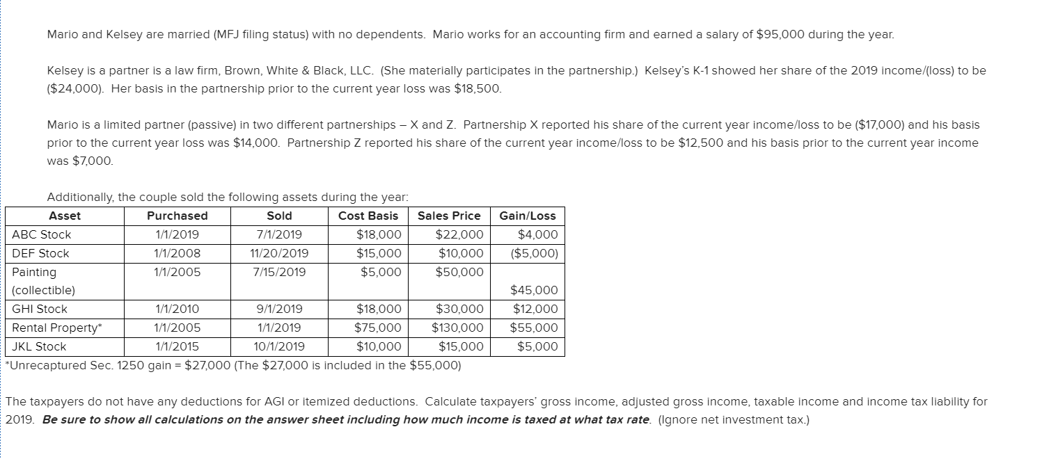 Mario and Kelsey are married (MFJ filing status) with