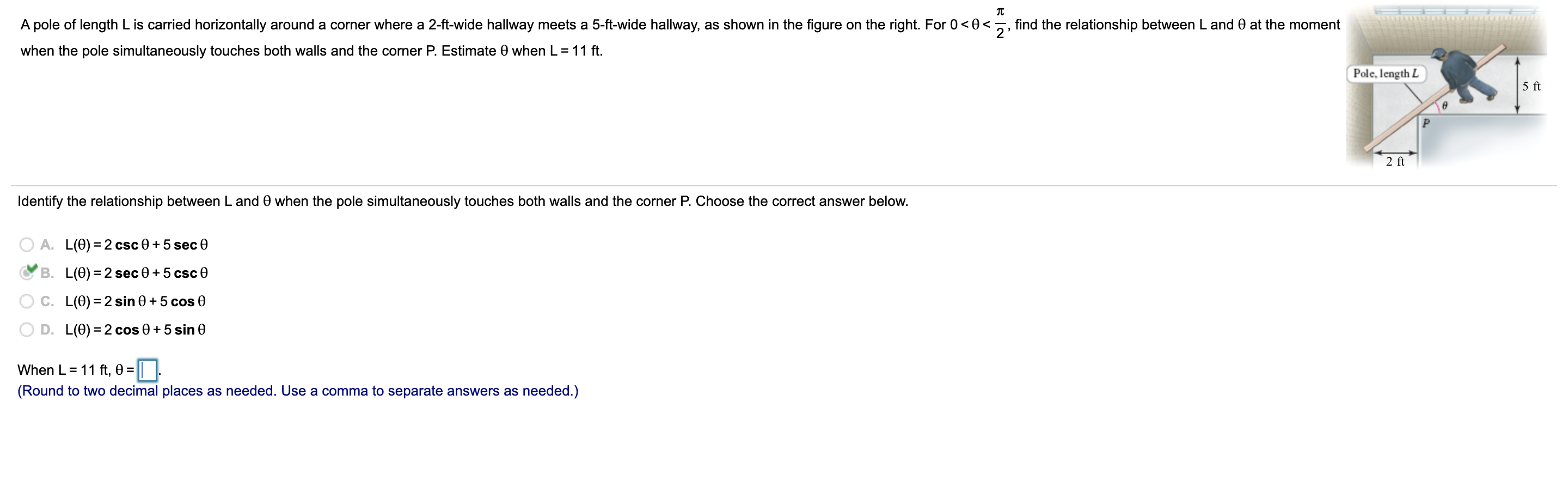 Solved A Pole Of Length L Is Carried Horizontally Around Chegg Com
