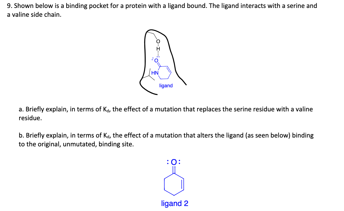 Solved 9. Shown below is a binding pocket for a protein with | Chegg.com