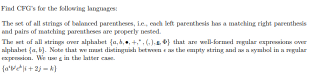 Find CFG's for the following languages: The set of | Chegg.com