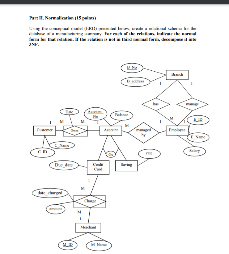 Solved Part II. Normalization (15 points) Using the | Chegg.com