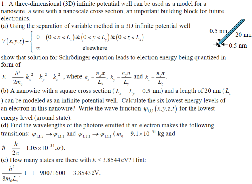 Solved 1. A three-dimensional (3D) infinite potential well | Chegg.com