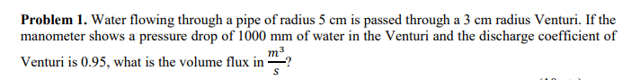 Solved Problem 1. Water flowing through a pipe of radius 5 | Chegg.com