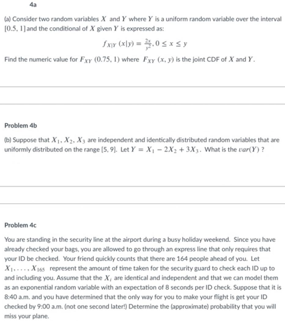 Solved 4a (a) Consider two random variables X and Y where Y | Chegg.com
