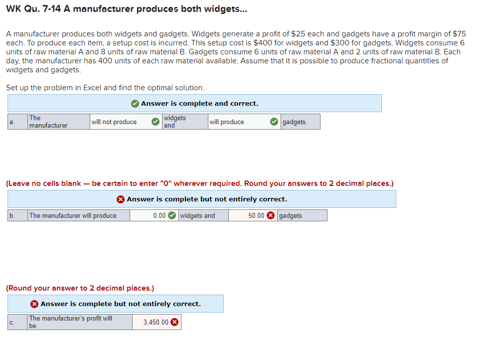 Solved WK Qu. 7-14 A manutacturer produces both widgets... A | Chegg.com