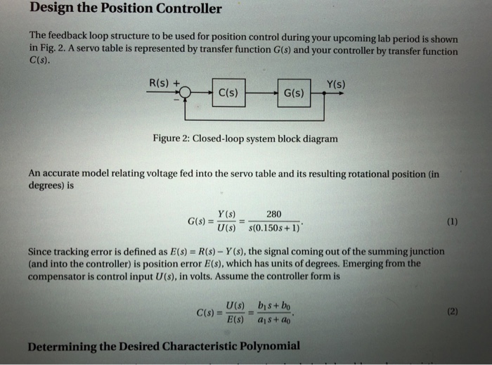 Solved Design the Position Controller The feedback loop | Chegg.com