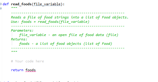 Solved def read_food(line): Creates and returns a food | Chegg.com