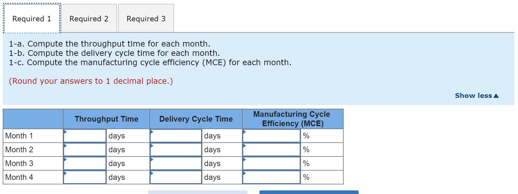 Solved 1a. Compute the throughput time for each month. 1b.