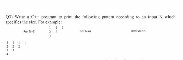 Solved Q3) Write a C++ program to print the following | Chegg.com