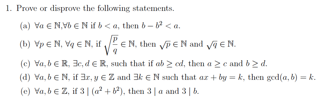 Solved 1 Prove Or Disprove The Following Statements A Chegg Com