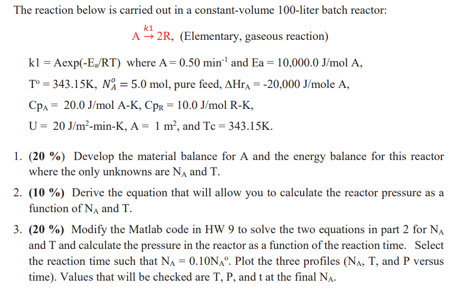 Solved The reaction below is carried out in a | Chegg.com