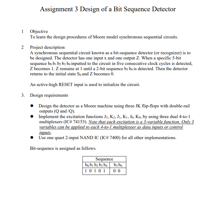 Solved Assignment 3 Design of a Bit Sequence Detector 1 | Chegg.com