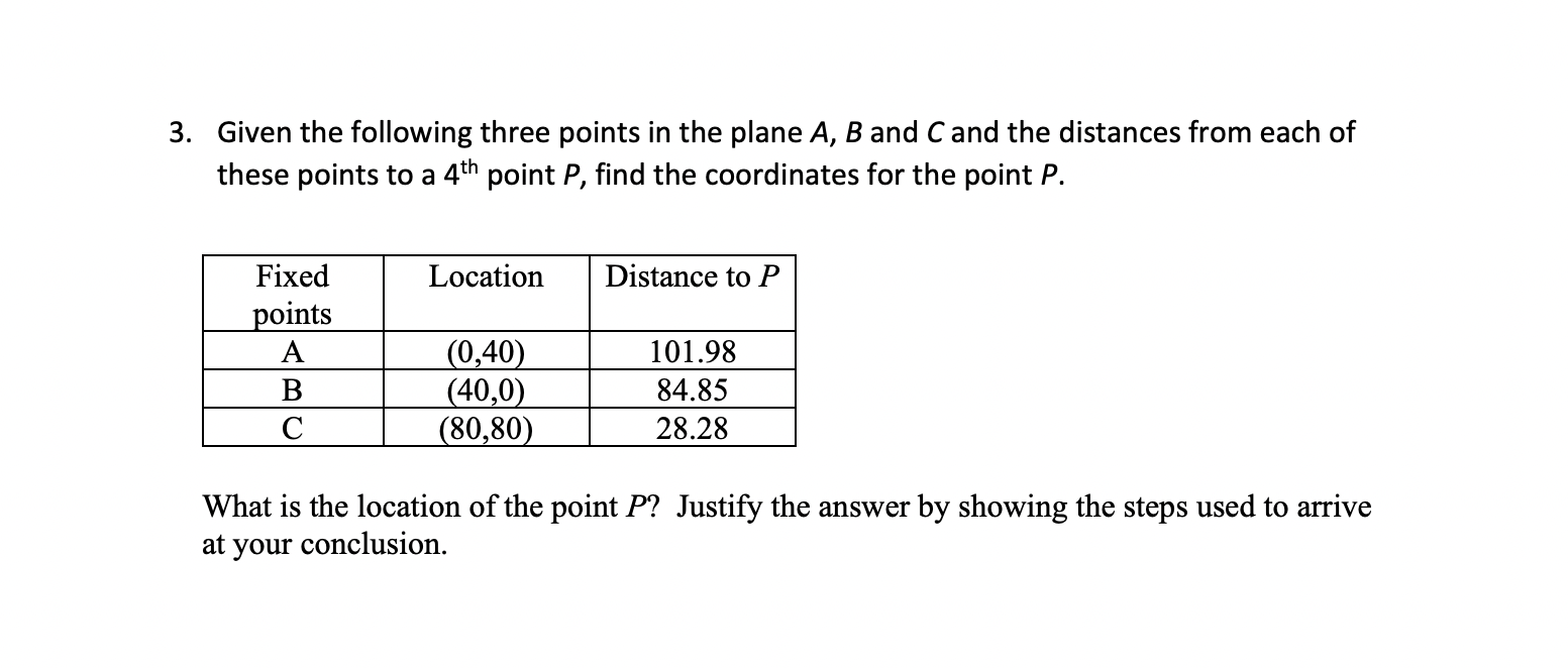 Solved Given The Following Three Points In The Plane A,B And | Chegg.com