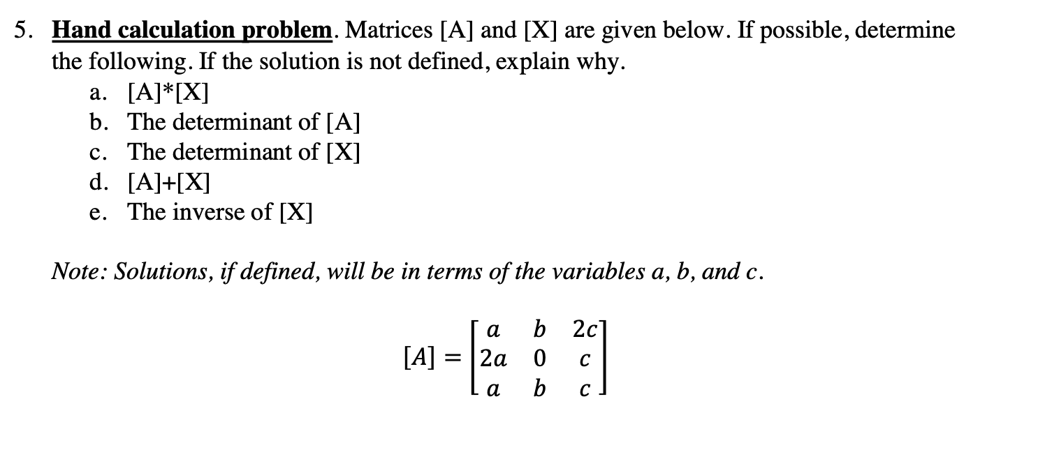 Hand calculation problem. Matrices [A] and [X] are