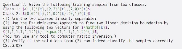 Solved Question 3. Given the following training samples from | Chegg.com