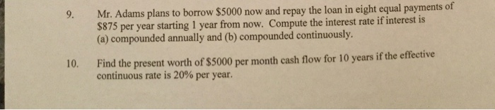 Solved Mr. Adams plans to borrow $5000 now and repay the | Chegg.com