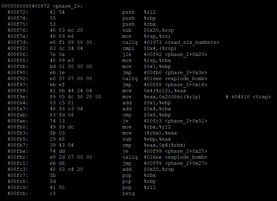 Bomb Lab Phase 2Find the string to prevent the