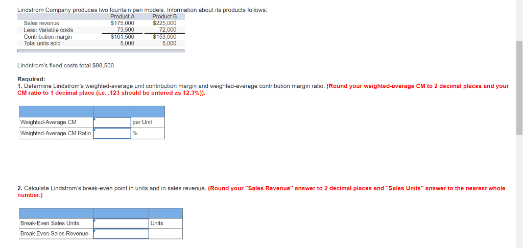 Solved Lindstrom Company produces two fountain pen models. | Chegg.com
