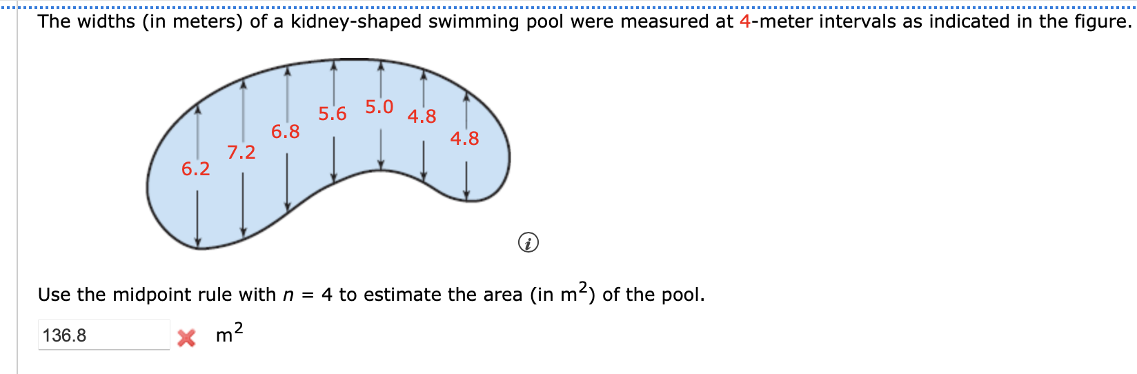 Solved The Widths (in Meters) Of A Kidney-shaped Swimming | Chegg.com