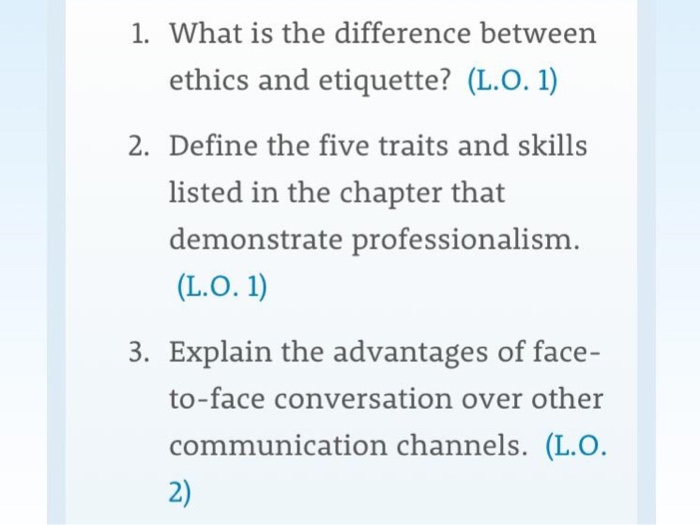 Solved 1. What is the difference between ethics and | Chegg.com
