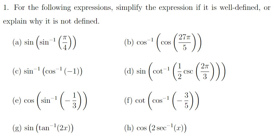 Solved 1. For the following expressions, simplify the | Chegg.com