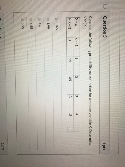 Solved Question 5 1 Pts Consider The Following Probability | Chegg.com