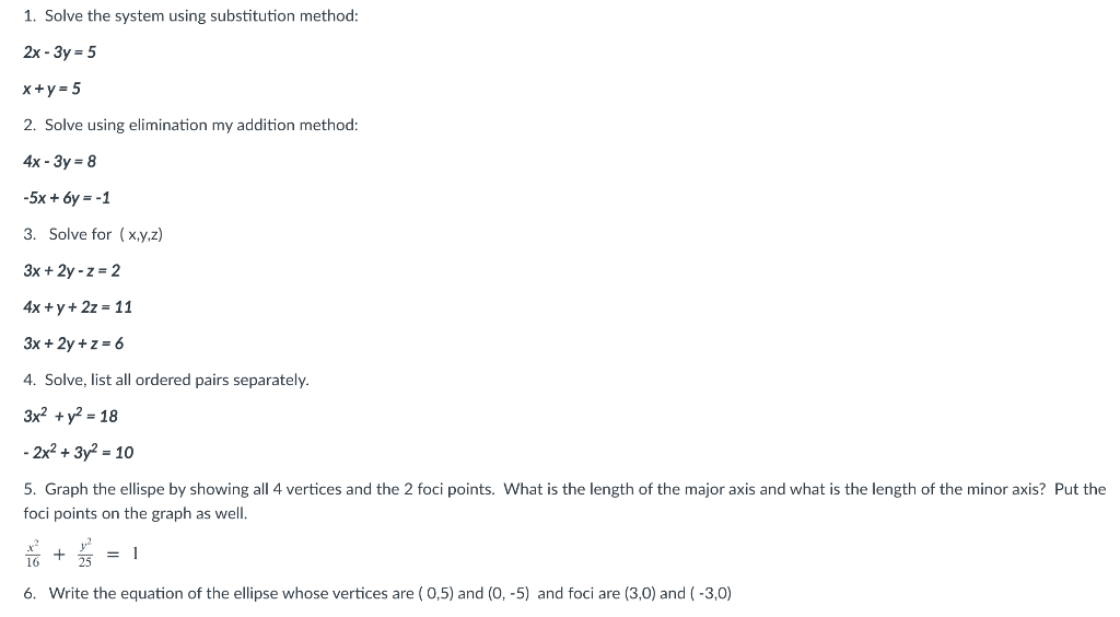 1 Solve The System Using Substitution Method 2x Chegg Com