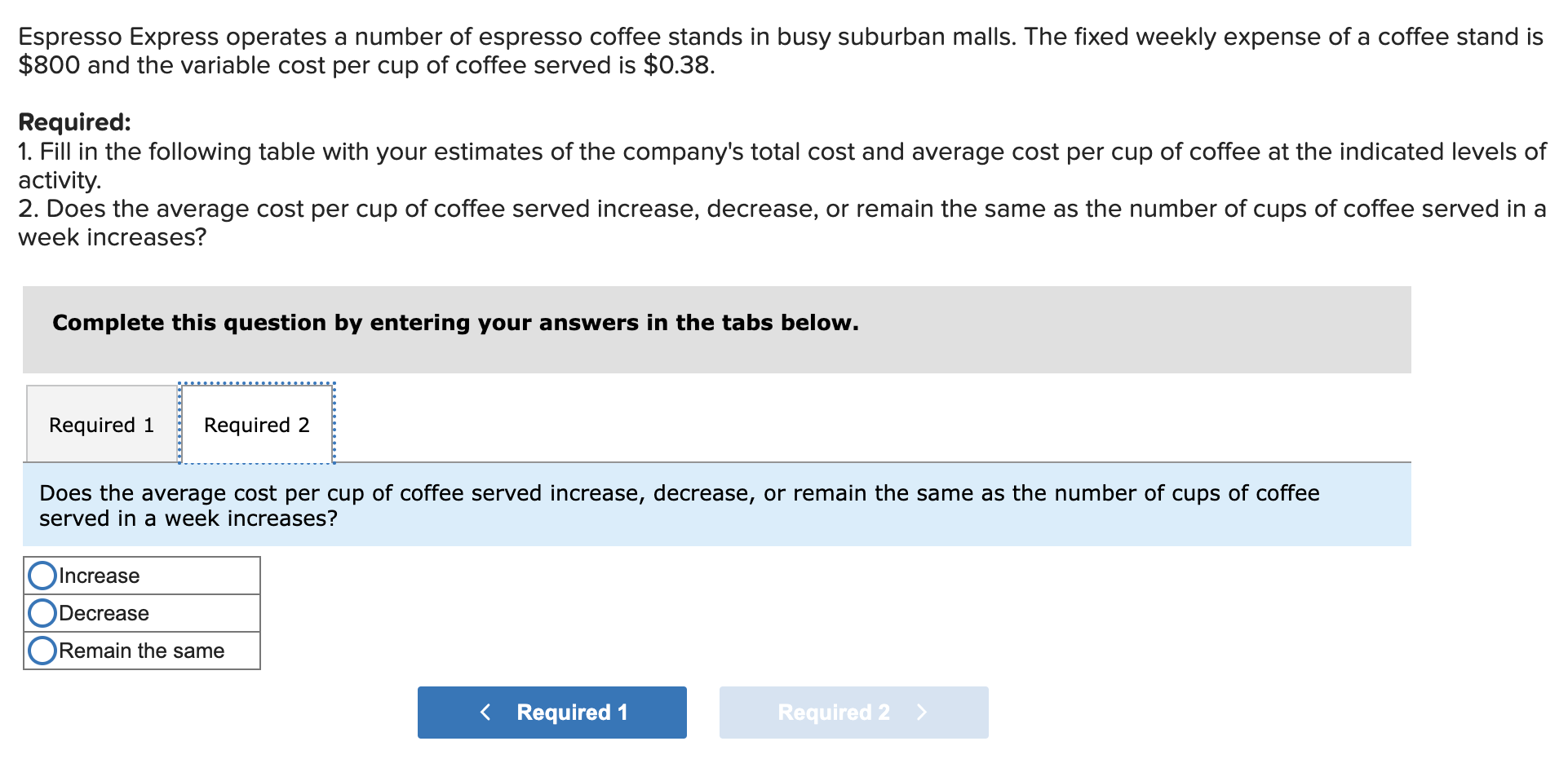 Solved Espresso Express operates a number of espresso coffee
