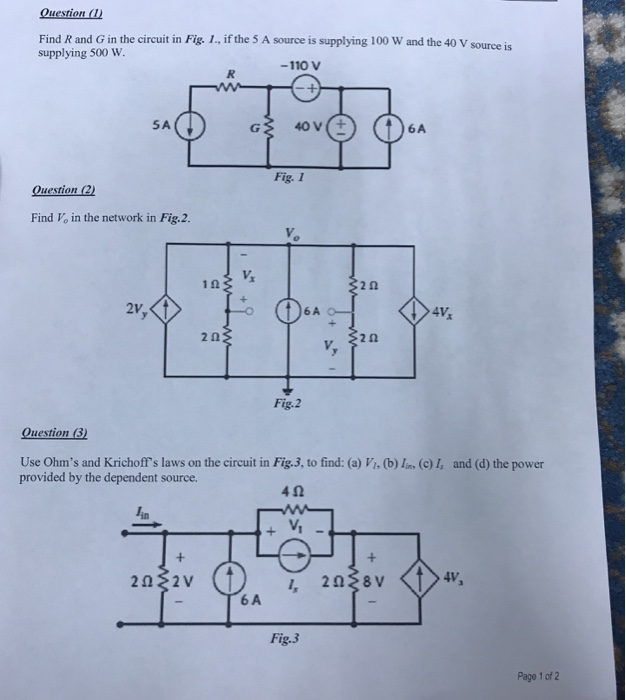 Solved Find R and G in the circuit in Fig. 1., if the 5 A | Chegg.com
